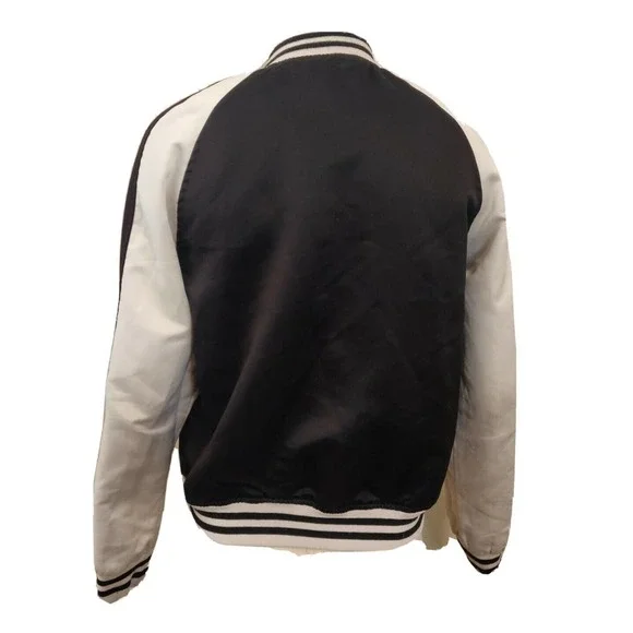 Forever 21 Women's Bomber Jacket White Black Pink Floral Size S Full Zip. - Picture 2 of 6